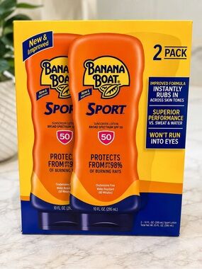 Banana Boat Sport SPF 50 Sunscreen Lotion 10 oz 2 Pack NEW EXP 01/28